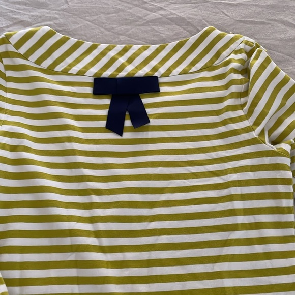 Kate Spade back bow Top size L 3/4 sleeves stretchy preppy cream green stripes - Picture 10 of 11